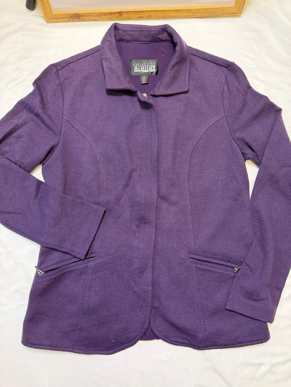 Vintage Miss Alliage collection size medium Deep Purple Fleece Blazer Jacket - Picture 2 of 4